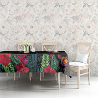 Kiribati Independence Day Tablecloth Frigatebird Mix Tropical Flowers - Black Style LT14 - Polynesian Pride