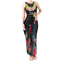 Kiribati Independence Day Tank Maxi Dress Frigatebird Mix Tropical Flowers - Black Style LT14 Women Black - Polynesian Pride