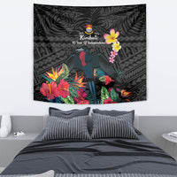Kiribati Independence Day Tapestry Frigatebird Mix Tropical Flowers - Black Style