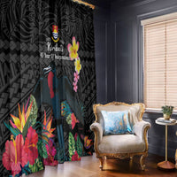 Kiribati Independence Day Window Curtain Frigatebird Mix Tropical Flowers - Black Style LT14 - Polynesian Pride