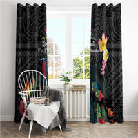 Kiribati Independence Day Window Curtain Frigatebird Mix Tropical Flowers - Black Style LT14 - Polynesian Pride