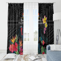 Kiribati Independence Day Window Curtain Frigatebird Mix Tropical Flowers - Black Style LT14 - Polynesian Pride