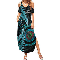 New Zealand Archery Family Matching Summer Maxi Dress and Hawaiian Shirt Aotearoa Silver Fern Maori - Polynesian Pride
