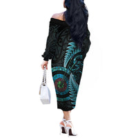 New Zealand Archery Off The Shoulder Long Sleeve Dress Aotearoa Silver Fern Maori - Polynesian Pride