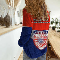 Fiji School Women Casual Shirt Marist Brothers Fijian Tapa Pattern LT14 - Polynesian Pride