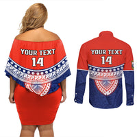 Custom Fiji School Couples Matching Off Shoulder Short Dress and Long Sleeve Button Shirts Marist Brothers Fijian Tapa Pattern LT14 - Polynesian Pride