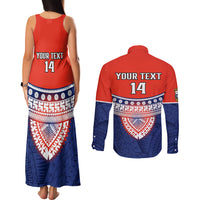 Custom Fiji School Couples Matching Tank Maxi Dress and Long Sleeve Button Shirts Marist Brothers Fijian Tapa Pattern LT14 - Polynesian Pride