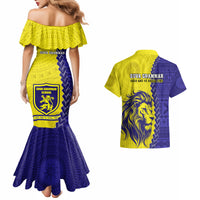 Fiji School Couples Matching Mermaid Dress And Hawaiian Shirt Suva Grammar Lions With Fijian Tapa LT14 - Polynesian Pride