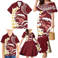 Blood Gold Polynesia Family Matching Mermaid Dress and Hawaiian Shirt Polynesian Frangipani With Sea Turtles