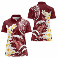 Blood Gold Polynesia Women Polo Shirt Polynesian Frangipani With Sea Turtles LT14 - Polynesian Pride