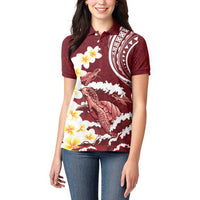 Blood Gold Polynesia Women Polo Shirt Polynesian Frangipani With Sea Turtles LT14 - Polynesian Pride