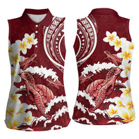 Blood Gold Polynesia Women Sleeveless Polo Shirt Polynesian Frangipani With Sea Turtles