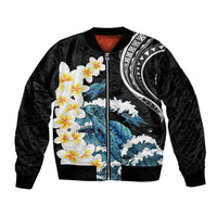 Black Polynesia Bomber Jacket Polynesian Frangipani With Sea Turtles