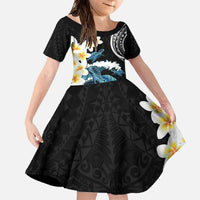 Black Polynesia Family Matching Off The Shoulder Long Sleeve Dress and Hawaiian Shirt Polynesian Frangipani With Sea Turtles