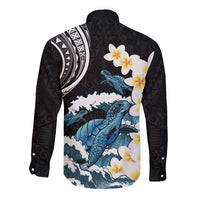 Black Polynesia Long Sleeve Button Shirt Polynesian Frangipani With Sea Turtles LT14 - Polynesian Pride