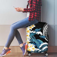 Black Polynesia Luggage Cover Polynesian Frangipani With Sea Turtles LT14 - Polynesian Pride
