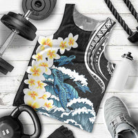 Black Polynesia Men Tank Top Polynesian Frangipani With Sea Turtles