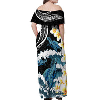 Black Polynesia Off Shoulder Maxi Dress Polynesian Frangipani With Sea Turtles