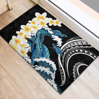 Black Polynesia Rubber Doormat Polynesian Frangipani With Sea Turtles