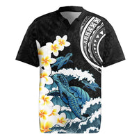 Black Polynesia Rugby Jersey Polynesian Frangipani With Sea Turtles