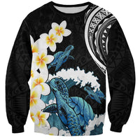 Black Polynesia Sweatshirt Polynesian Frangipani With Sea Turtles