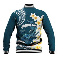 Dark Teal Polynesia Baseball Jacket Polynesian Frangipani With Sea Turtles LT14 - Polynesian Pride