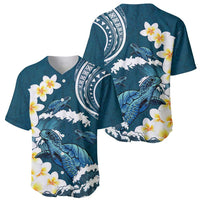 Dark Teal Polynesia Baseball Jersey Polynesian Frangipani With Sea Turtles