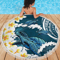 Dark Teal Polynesia Beach Blanket Polynesian Frangipani With Sea Turtles LT14 - Polynesian Pride
