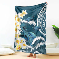 Dark Teal Polynesia Blanket Polynesian Frangipani With Sea Turtles LT14 - Polynesian Pride
