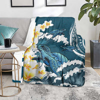 Dark Teal Polynesia Blanket Polynesian Frangipani With Sea Turtles LT14 - Polynesian Pride