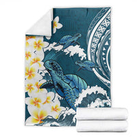 Dark Teal Polynesia Blanket Polynesian Frangipani With Sea Turtles LT14 - Polynesian Pride