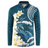 Dark Teal Polynesia Button Sweatshirt Polynesian Frangipani With Sea Turtles LT14 Dark Teal - Polynesian Pride