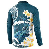 Dark Teal Polynesia Button Sweatshirt Polynesian Frangipani With Sea Turtles LT14 - Polynesian Pride