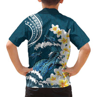 Dark Teal Polynesia Family Matching Long Sleeve Bodycon Dress and Hawaiian Shirt Polynesian Frangipani With Sea Turtles