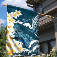Dark Teal Polynesia Garden Flag Polynesian Frangipani With Sea Turtles LT14 - Polynesian Pride