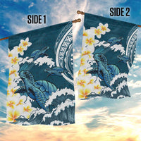 Dark Teal Polynesia Garden Flag Polynesian Frangipani With Sea Turtles LT14 - Polynesian Pride
