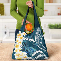 Dark Teal Polynesia Grocery Bag Polynesian Frangipani With Sea Turtles LT14 - Polynesian Pride