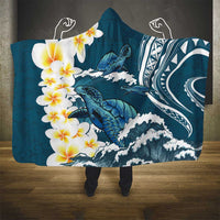 Dark Teal Polynesia Hooded Blanket Polynesian Frangipani With Sea Turtles LT14 - Polynesian Pride