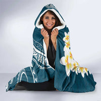 Dark Teal Polynesia Hooded Blanket Polynesian Frangipani With Sea Turtles LT14 - Polynesian Pride