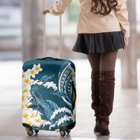 Dark Teal Polynesia Luggage Cover Polynesian Frangipani With Sea Turtles LT14 - Polynesian Pride