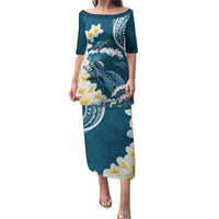 Dark Teal Polynesia Puletasi Polynesian Frangipani With Sea Turtles LT14 Long Dress Dark Teal - Polynesian Pride