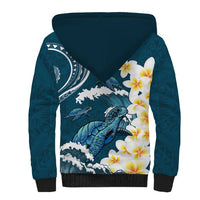Dark Teal Polynesia Sherpa Hoodie Polynesian Frangipani With Sea Turtles LT14 - Polynesian Pride