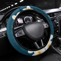 Dark Teal Polynesia Steering Wheel Cover Polynesian Frangipani With Sea Turtles LT14 Universal Fit Dark Teal - Polynesian Pride