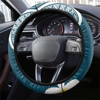 Dark Teal Polynesia Steering Wheel Cover Polynesian Frangipani With Sea Turtles LT14 - Polynesian Pride