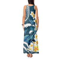 Dark Teal Polynesia Tank Maxi Dress Polynesian Frangipani With Sea Turtles LT14 - Polynesian Pride