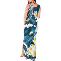 Dark Teal Polynesia Tank Maxi Dress Polynesian Frangipani With Sea Turtles LT14 - Polynesian Pride