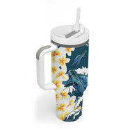 Dark Teal Polynesia Tumbler With Handle Polynesian Frangipani With Sea Turtles LT14 - Polynesian Pride