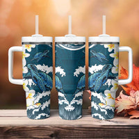 Dark Teal Polynesia Tumbler With Handle Polynesian Frangipani With Sea Turtles LT14 - Polynesian Pride