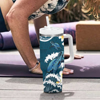 Dark Teal Polynesia Tumbler With Handle Polynesian Frangipani With Sea Turtles LT14 - Polynesian Pride