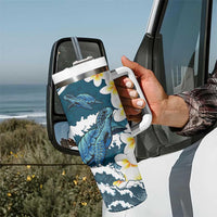 Dark Teal Polynesia Tumbler With Handle Polynesian Frangipani With Sea Turtles LT14 - Polynesian Pride